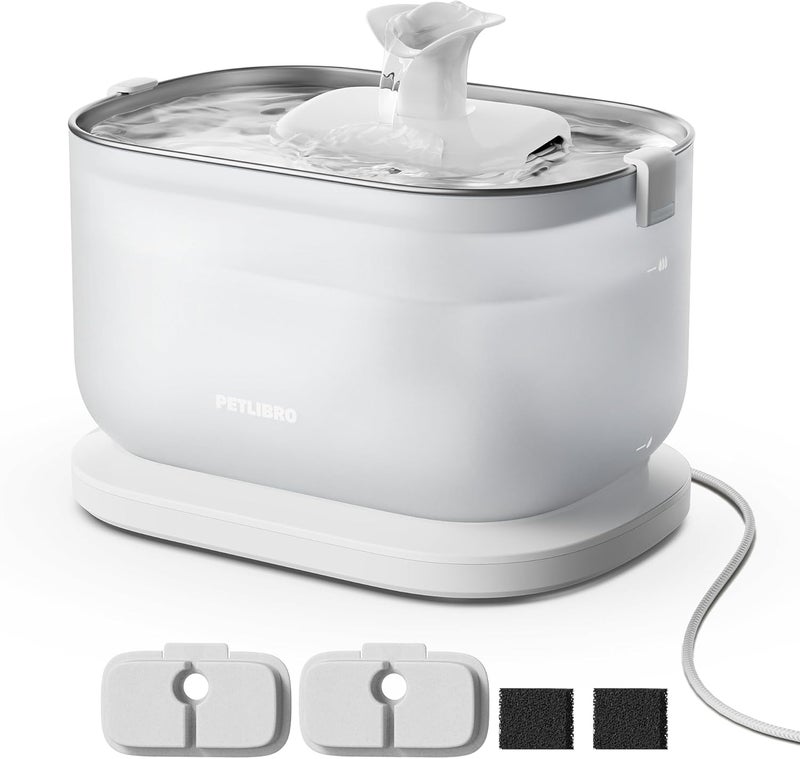 PETLIBRO Cat Water Fountain, Cat Fountain Indoor Stainless Steel Tray, 2.5L/84oz Wireless Pump Pet Water Fountain, Cat Water Dispenser with Two Flow Modes, Pet Fountain for Drinking Easy Clean - Image 1